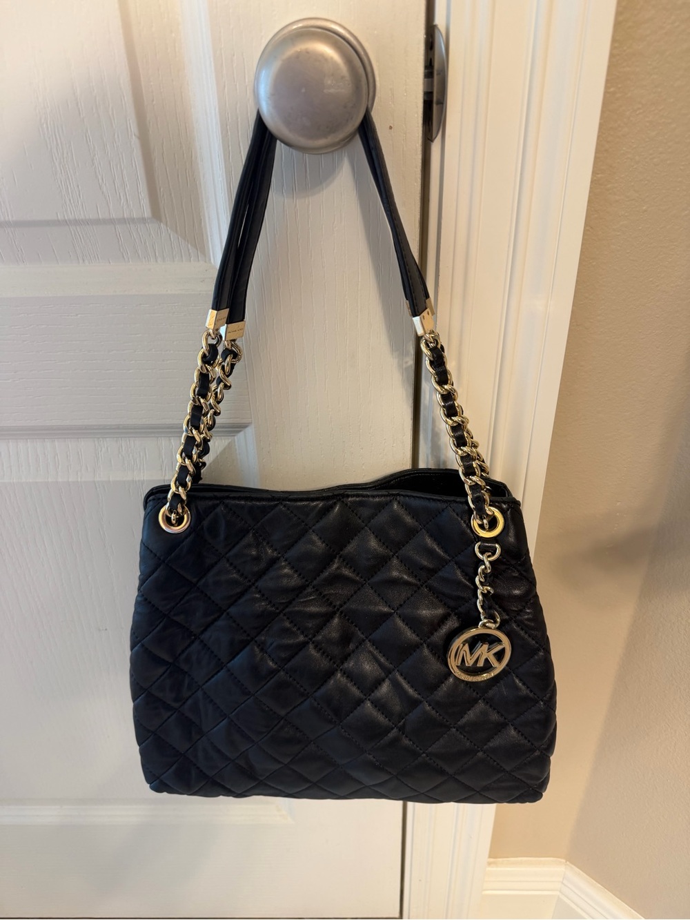 Michael Kors Black Quilted Shoulder Bag with Gold Hardware